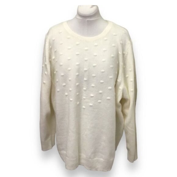 Croft & Barrow® Women’s Plus Puff-Sleeve Bobble Sweater, White, size 2X - Picture 1 of 8
